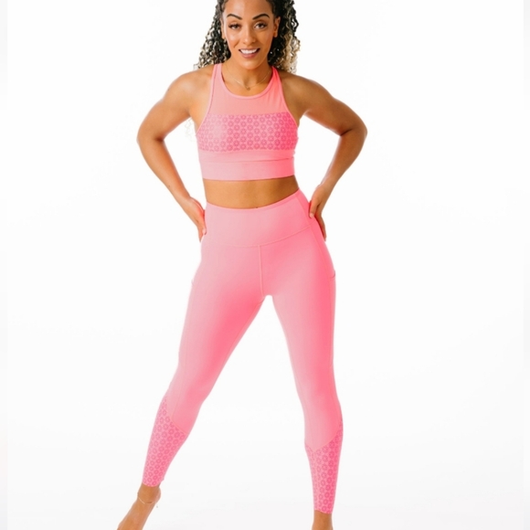 ZYIA Pants - Zyia Active Neon Coral Flower Power Luxe Hi-Rise 7/8 24"